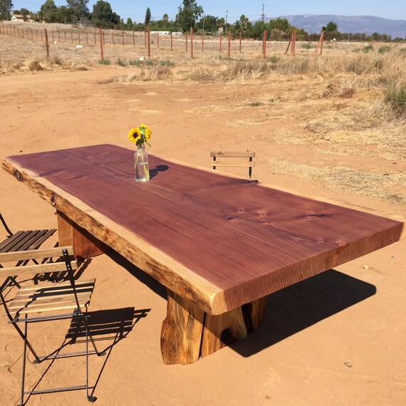 Redwood Patio Table Live Edge Single Slab Outdoor Table Etsy