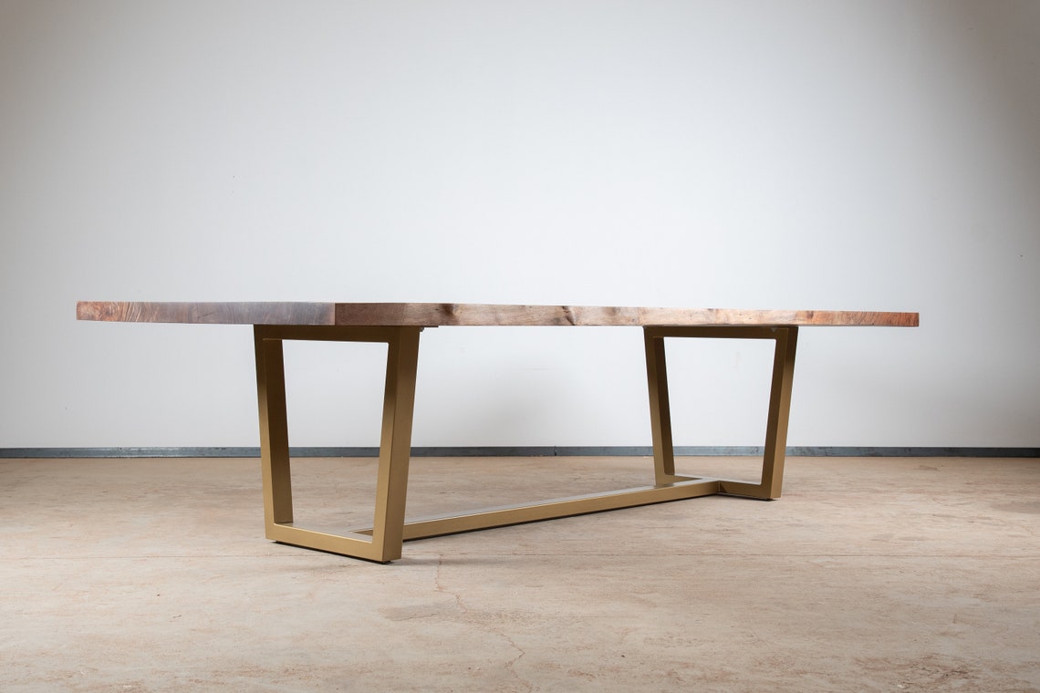 Contemporary Walnut Dining Table on Gold Legs Etsy
