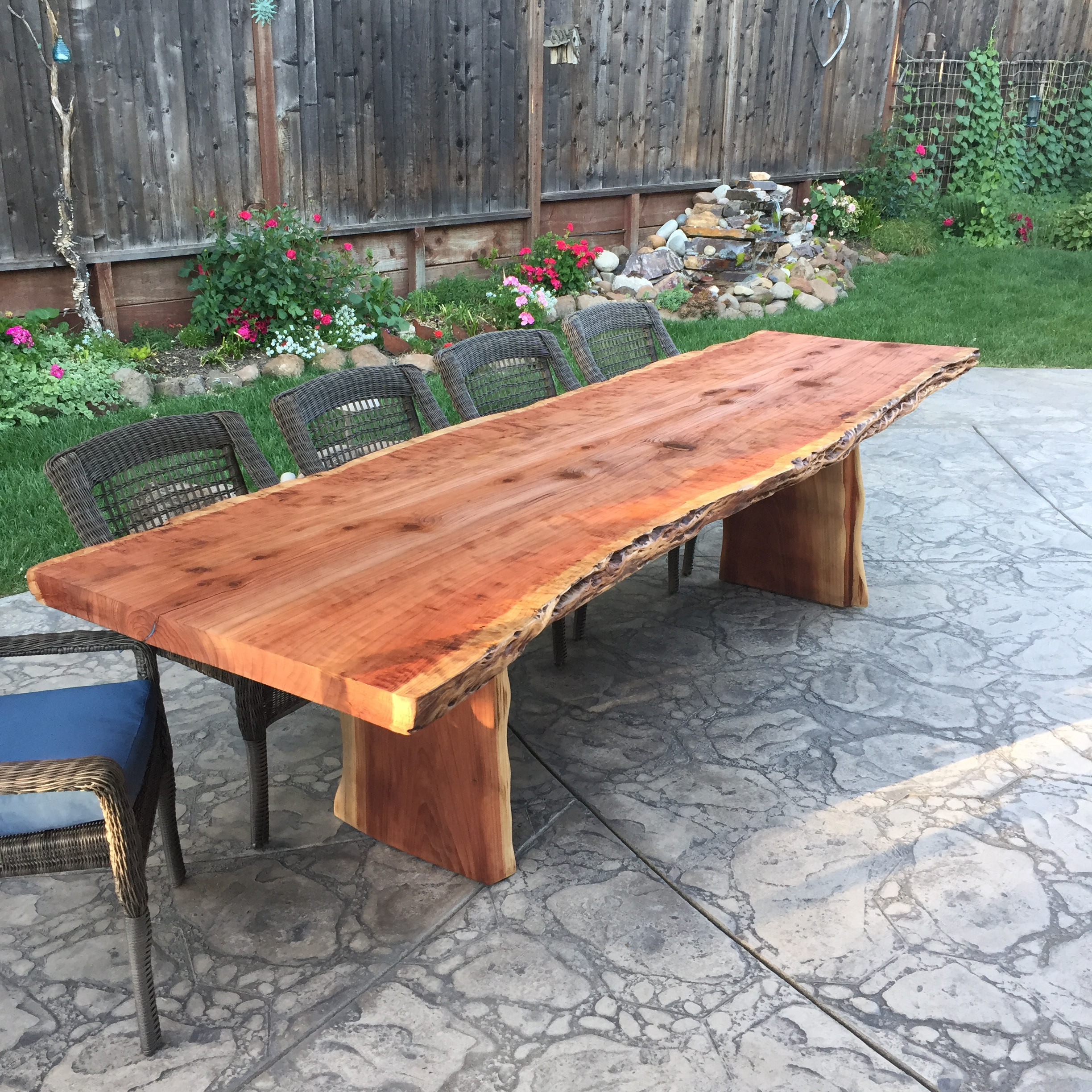Burled Redwood Table W Trestle Base Outdoor Etsy