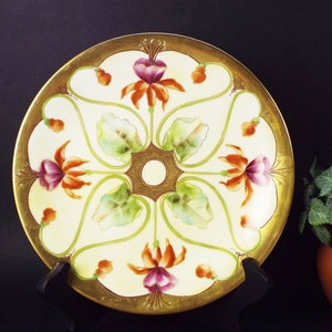 Antique Limoges Art Nouveau Plate by C. Ahrenfeldt Fuschias (1890-1910) 8 3/8&quot; Hand Painted