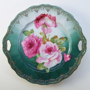 Antique Carl Tielsch Germany Roses 10 1/2&quot; Serving Plate Handpainted