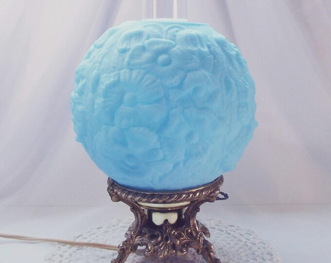 Fenton Poppy Lamp Blue Satin Glass Electric Single Shade Gone With the