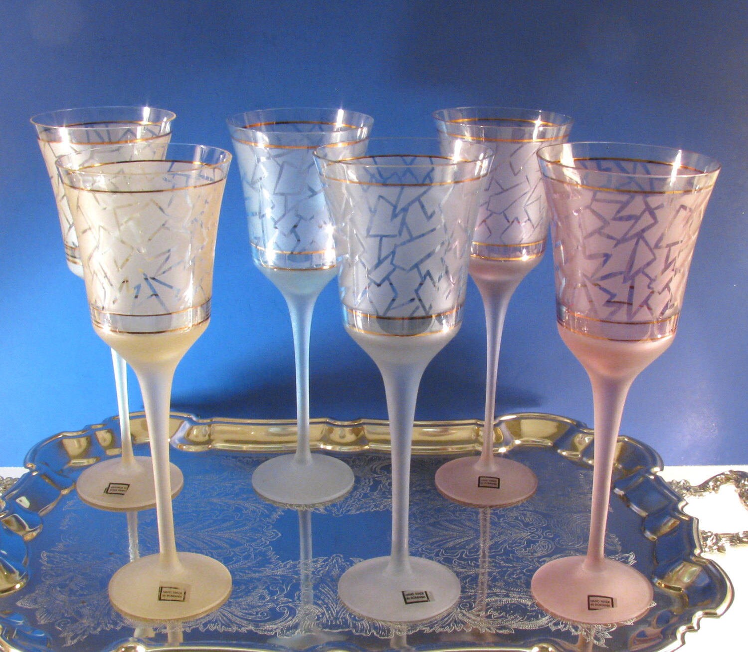 Stunning Multi Color Pastel Crystal Wine Glasses Satin Etsy