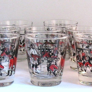8 Vintage 1960s Libbey PICKWICK Pictorial Cocktail Glasses / Old Fashioned Glasses / Rocks Glasses Tavern/Pub Scene