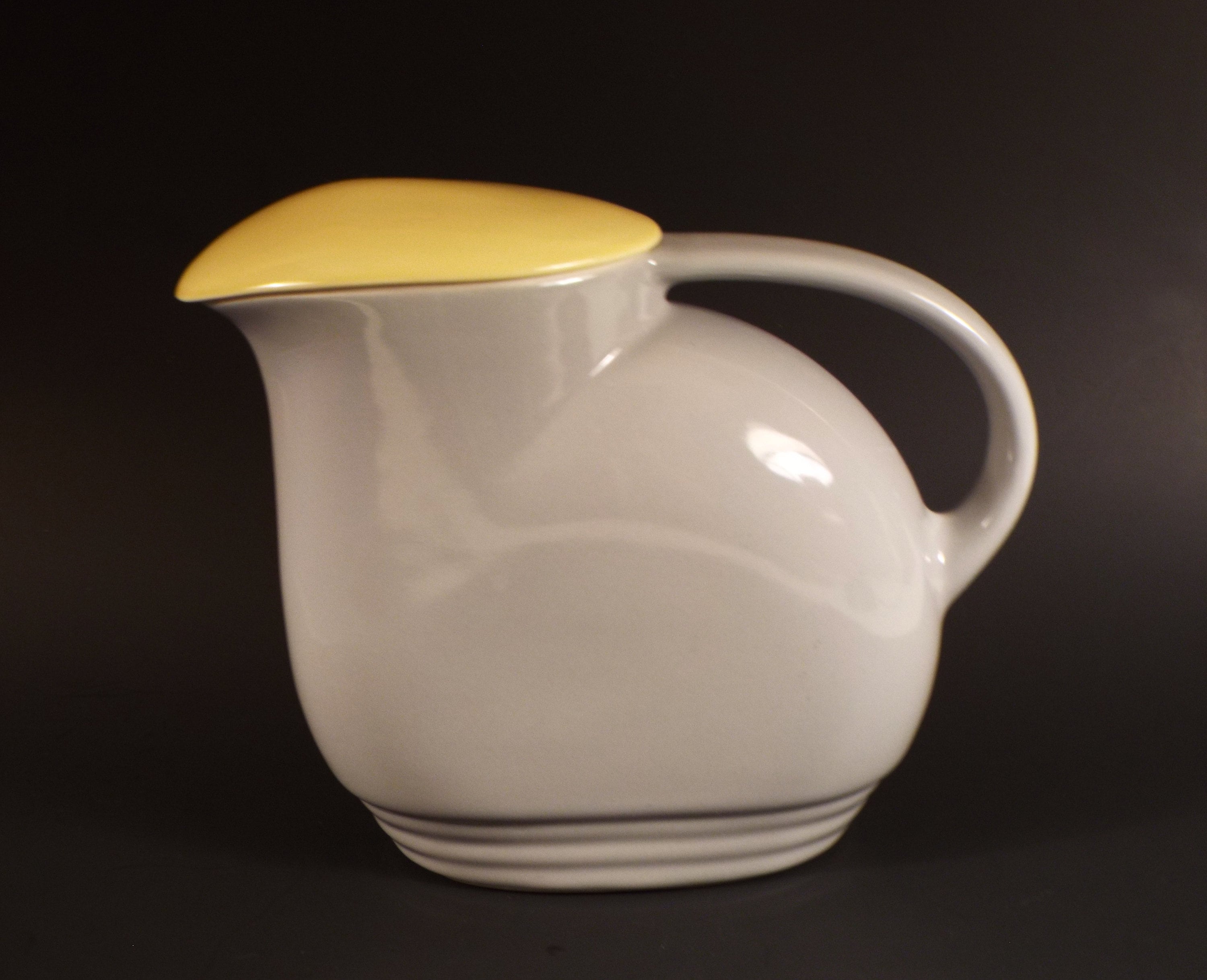 Vintage HALL Pottery USA / Yellow / Milk Creamer Pitcher / Vented Lid /  Small