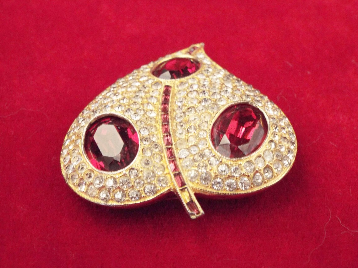 Stunning Large Mid Century Clear and Ruby Red Rhinestone Dress - Etsy