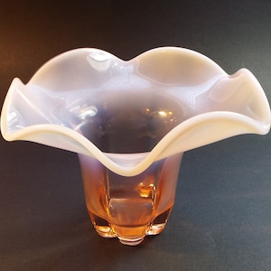 Vintage Pink Opalescent Ruffled Vase Duncan & Miller Canterbury Pattern