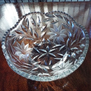 American Brilliant Period 8.5&quot; Cut Crystal Bowl - Flowers and Leaves