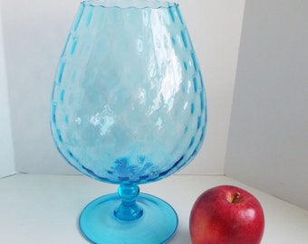 Mid Century Empoli Vase Blue Diamond Optic Hand Blown Glass Brandy Snifter Vase Italy