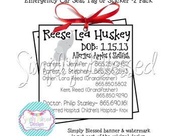 ER-Emergency Car Seat Tags/Sticker DIGITAL Set  - DIY By: SimplyBlessedDesign