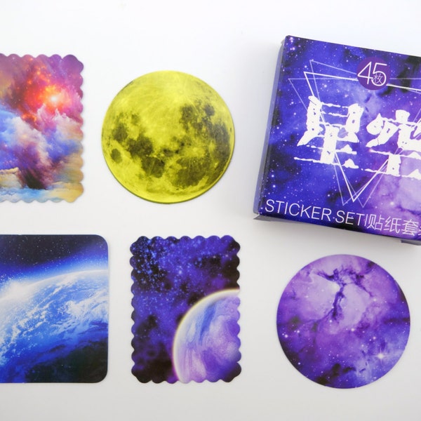 45 outer space Chinese sticker flakes - beautiful planets - stars - galaxy - moon - galaxies - stargazing - astronomy - constellation