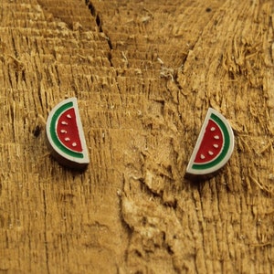 Watermelon studs, watermelon earrings, watermelon stud earrings, fruit earrings, stainless steel studs, silver studs, fruit studs, fruit fan