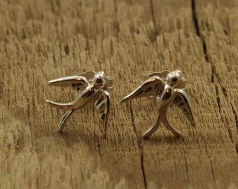 Sterling silver swallow earrings, bird stud earrings, sterling swallow earrings, sterling silver studs, silver bird stud, swallow fan, bird