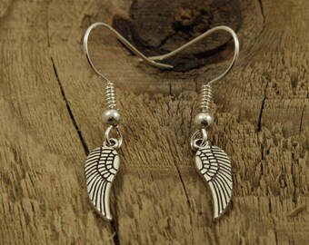 Angel wing earrings, silver angel wing earrings, dangly wing earrings, angel wing charms, bereavement gift, memorial gift, memorial earrings