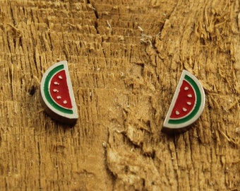 Watermelon studs, watermelon earrings, watermelon stud earrings, fruit earrings, stainless steel studs, silver studs, fruit studs, fruit fan