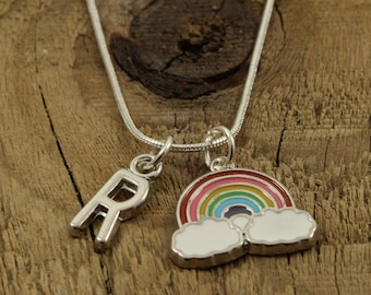 Rainbow necklace, rainbow charm necklace, enamel rainbow charm, personalised necklace, initial charm, birthstone, rainbow gift, colourful