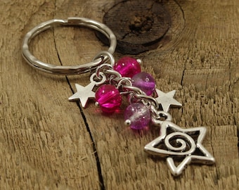 Star bag charm, silver star keyring, star gift, silver star keychain, star themed gift, silver stars, bag charm, star keyring, star keychain