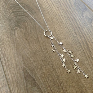 Silver star long necklace, delicate silver star theme necklace, star jewelry, adjustable star necklace, dangling star charm necklace, gift