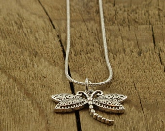Silver dragonfly necklace, dragonfly necklace, silver dragonfly charm necklace, dragonfly jewellery, dragonfly pendant, dragonfly fan gift