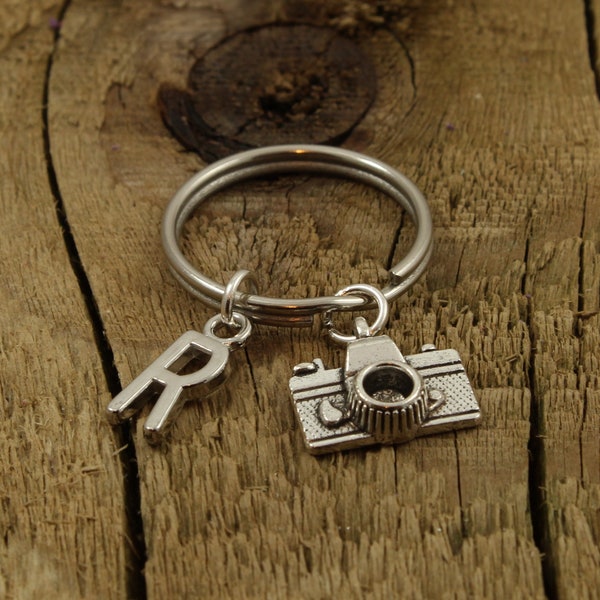 Camera keyring, camera keychain, photographer keyring, personalised camera gift, personalized photographer gift, initial charm, camera gift