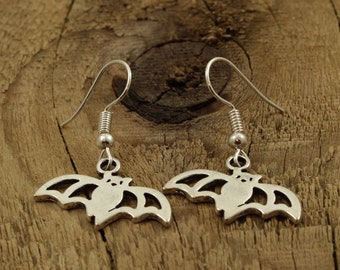 Bat earrings, silver bat charm earrings, bat jewellery, bat lover gift, bat gift, dangly bat earrings, halloween earrings, bat fan, bat