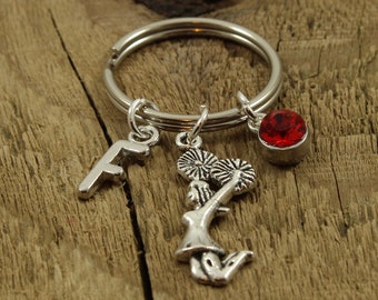 Cheerleader keyring, cheerleader keychain, cheerleading keychain, personalized cheerleading gift, cheerleading team gift, initial charm