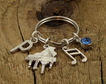 Pianosleutelhanger, pianosleutelhanger, sleutelhanger pianist, gepersonaliseerd pianocadeau, gepersonaliseerd pianocadeau, initiële charme, muzikantcadeau, pianocadeau