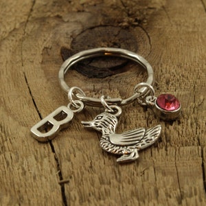 Duck keyring, duck keychain, personalized duck keyring, duck gift, initial charm, birthstone charm, bird lover gift, duck fan, mallard, duck