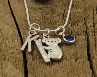 Collier Koala, collier koala personnalisé, collier de charme initial, collier pendentif initial, charme alphabet, cadeau koala, cadeau aussie, ours