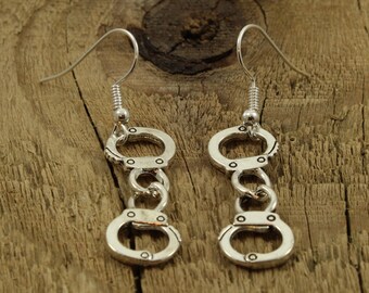 Silver handcuff earrings, handcuff earrings, handcuff jewellery, handcuff charm, handcuff gift, handcuff charm earrings, silver handcuffs
