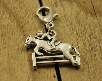 Horse rider zipper charm, horse clip, zipper charm, horse rider zip charm, silver horse jump charm, zip charm, horse rider zip pull, horse