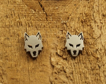 Wolf studs, wolf earrings, wolf stud earrings, silver wolf studs, stainless steel studs, wolf gift, wolf fan, wolf jewellery, wolf lover