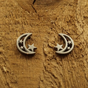 Mond und Stern Ohrstecker, Stern und Mond Ohrstecker, Stern Ohrstecker, Mond Ohrstecker, Edelstahl Ohrstecker, Silber Mond Ohrstecker, Sternenohrstecker