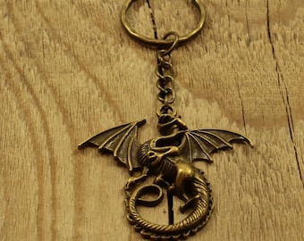 Bronze Drachen Schlüsselanhänger, Drachen Schlüsselanhänger, Drachen Schlüsselanhänger, mythischer Schlüsselanhänger, Fabelwesen Schlüsselanhänger, Drachen Geschenk, Bronze Drachen Geschenk