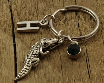 Crocodile keyring, crocodile keychain, crocodile charm, personalised, personalized gift, initial charm, crocodile gift, alligator keychain