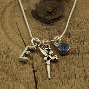 Fairy necklace, fairy pendant, silver fairy necklace, personalised necklace, initial charm, birthstone, fairy gift, fairy fan, magical, gift