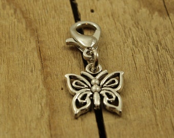 Butterfly zipper charm, butterfly clip, zipper charm, butterfly zip charm, silver butterfly charm, zip charm, butterfly zip pull, butterfly