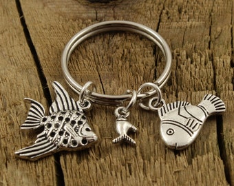 Porte-clés de poisson, porte-clés de poisson, cadeau d’anniversaire de poisson, cadeau de poisson, porte-clés aquatique, porte-clés aquatique, poisson ange, poisson-clown, cadeau sur le thème du poisson, cadeau