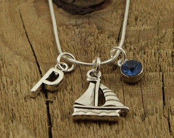Yacht necklace, silver boat necklace, yacht charm, personalised necklace, initial charm, sailing gift, sailing fan, yacht pendant, sailor