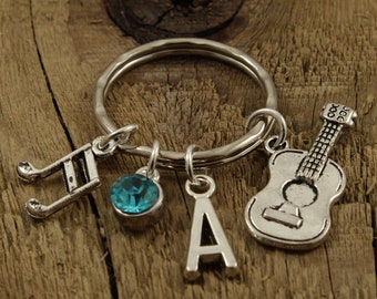 Acoustic guitar keyring, guitar keychain, guitarist keyring, personalised guitar gift, guitarist gift, musician gift, acoustic guitar gift