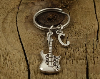 Guitar keyring, guitar keychain, guitarist keyring, personalised guitar gift, personalized guitarist gift, initial charm, musician gift