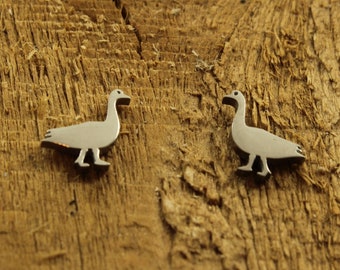 Goose studs, goose earrings, goose stud earrings, silver goose studs, stainless steel studs, goose gift, goose fan, bird lover, silver goose