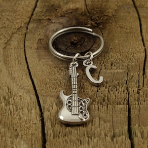 Guitar keyring, guitar keychain, guitarist keyring, personalised guitar gift, personalized guitarist gift, initial charm, musician gift