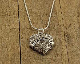 Diabetic necklace, heart pendant, silver heart necklace, diabetes necklace, heart gift, diabetic gift, heart charm, diabetes, diabetes gift