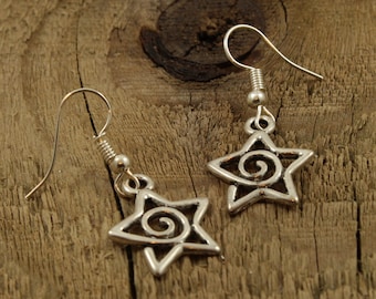 Star charm earrings, silver star earrings, dangly star earrings, stars, silver star jewellery, star drop earrings, christmas star earrings
