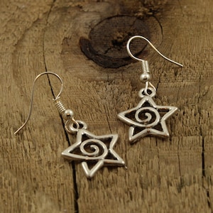 Star charm earrings, silver star earrings, dangly star earrings, stars, silver star jewellery, star drop earrings, christmas star earrings