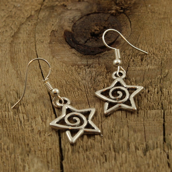 Star charm earrings, silver star earrings, dangly star earrings, stars, silver star jewellery, star drop earrings, christmas star earrings