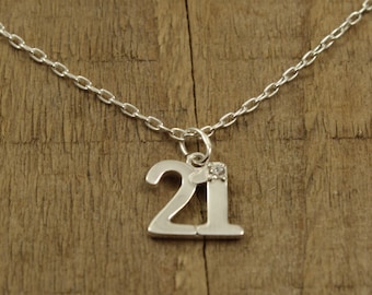 Sterling silver 21 necklace, 21st birthday gift, 21st birthday necklace, 21 pendant necklace, 21st necklace, sterling silver, 21 keepsake