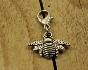 Bee zipper charm, bee clip, zipper charm, bee zip charm, silver bee charm, zip charm, bee zip pull, bee fan, bee gift, bumble bee, clip on