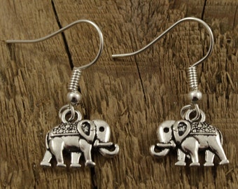 Elephant earrings, elephant charm earrings, silver elephant earrings, elephant jewellery, elephant lover gift, elephant themed gift, gift